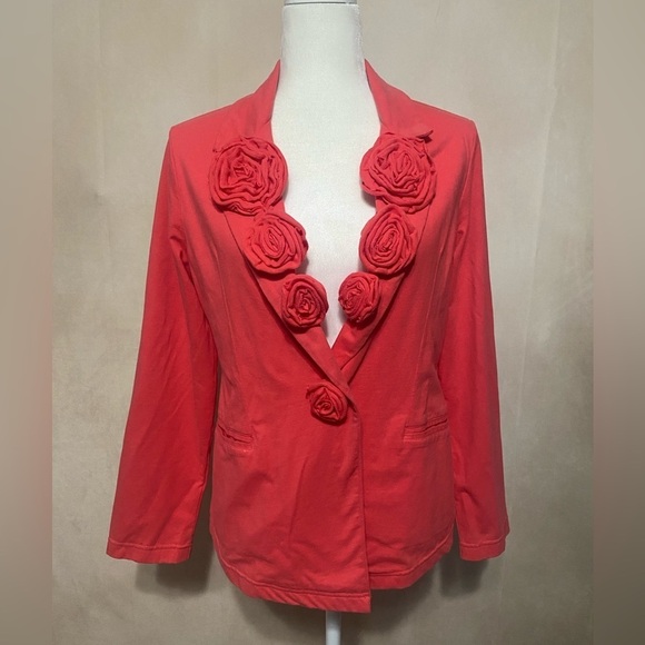 Neon Buddha women's S bright coral one button relaxed casual blazer jacket EUC - Picture 1 of 4